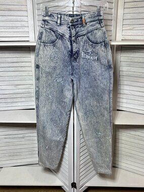 Vintage Don't Stop Acid Wash Embroidered Jeans Size 9/10 Born Now Super